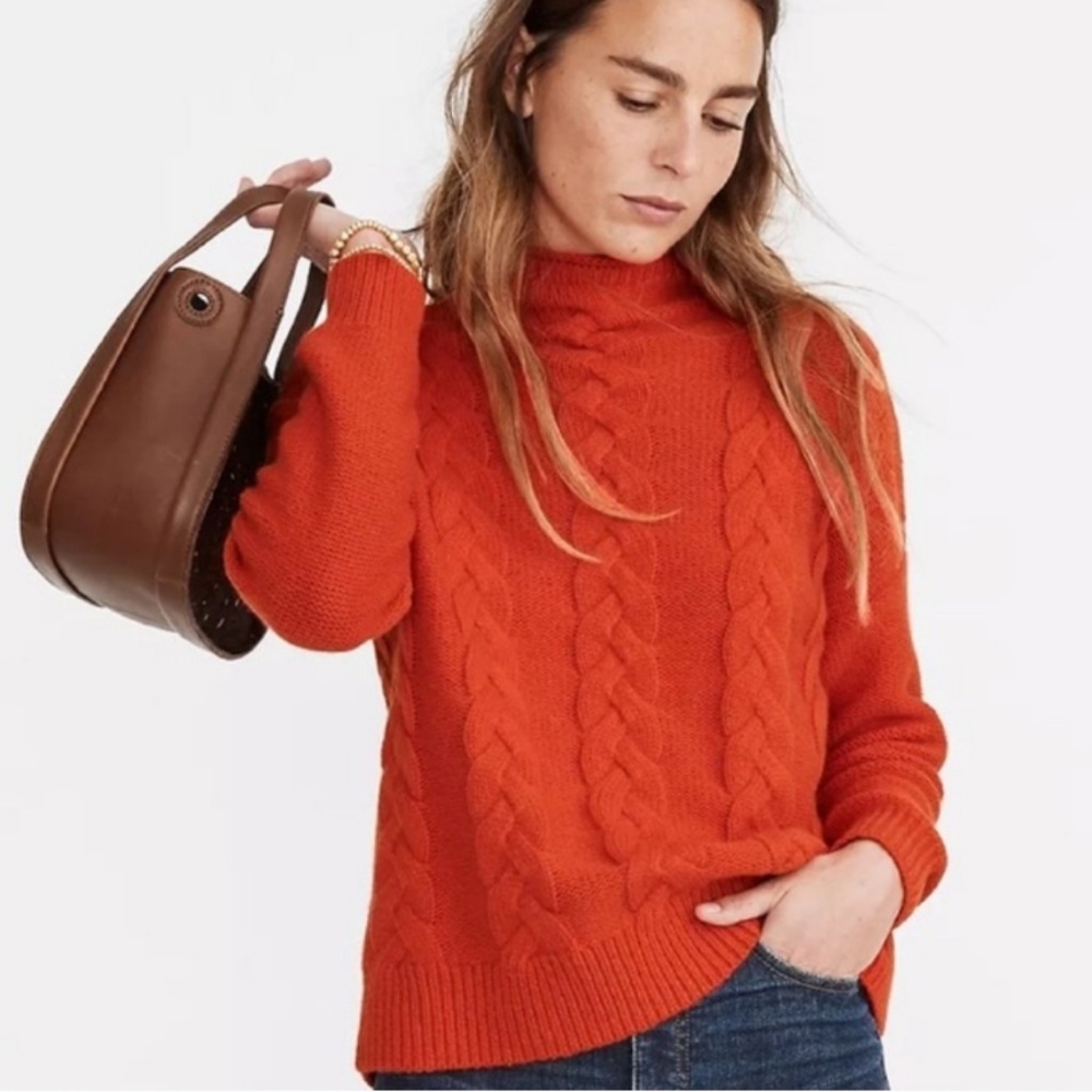 Madewell Grenville Cableknit Mockneck Sweater Alpaca Merino Wool